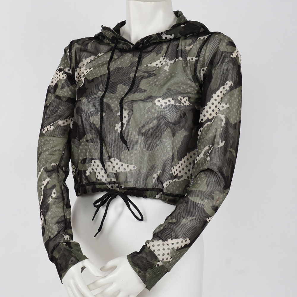 Camouflage mesh hoodie longh crop top - Picture 4 of 4